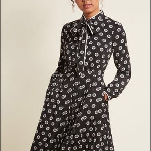 Pleated Shirt Dress with Tie Neck by ModCloth